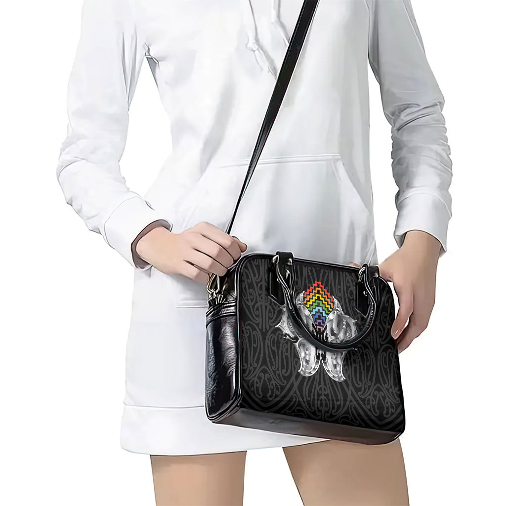 Aotearoa Kowhaiwhai Poutama Rainbow Motif Shoulder Handbag