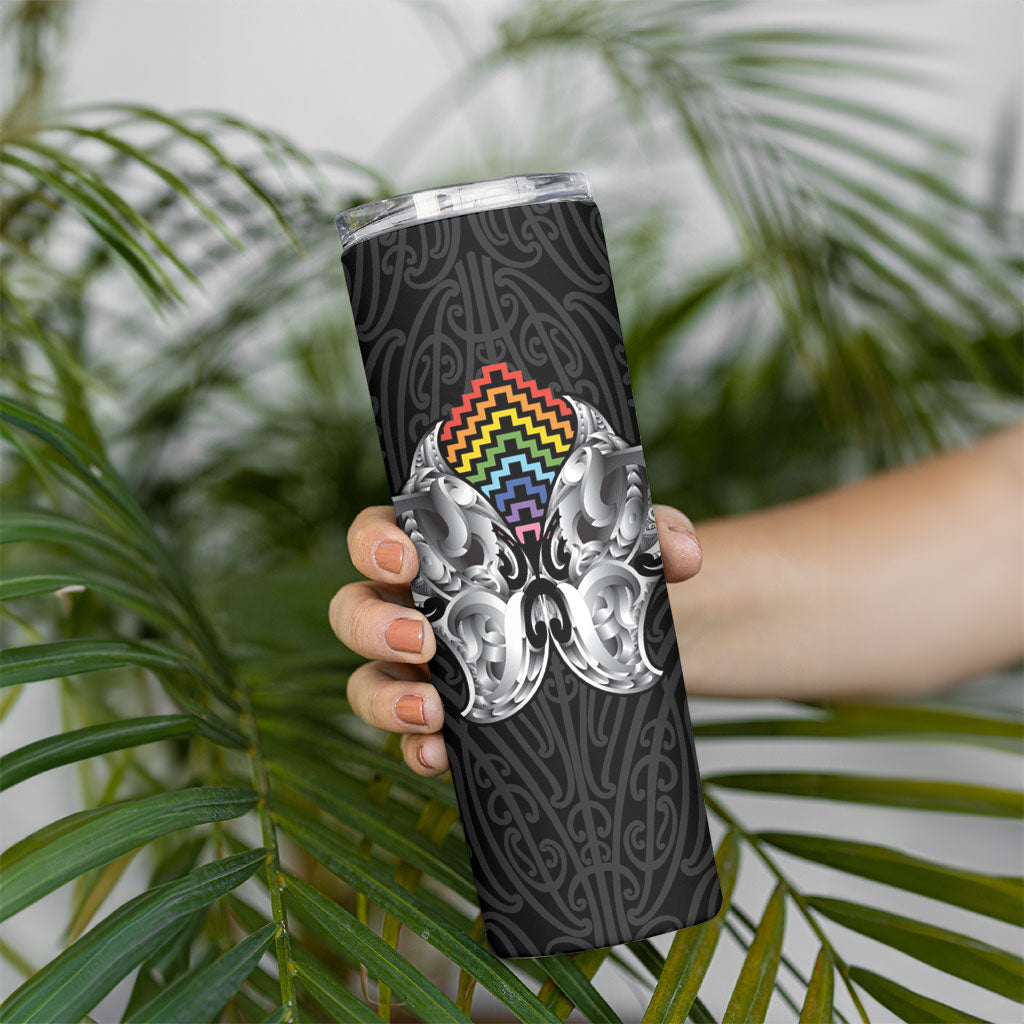 Aotearoa Kowhaiwhai Poutama Rainbow Motif Skinny Tumbler