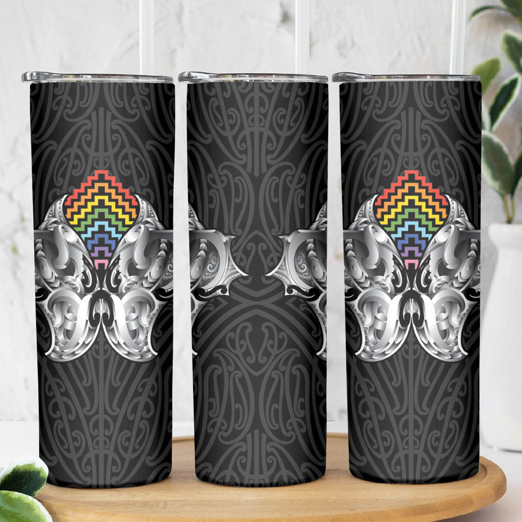 Aotearoa Kowhaiwhai Poutama Rainbow Motif Skinny Tumbler
