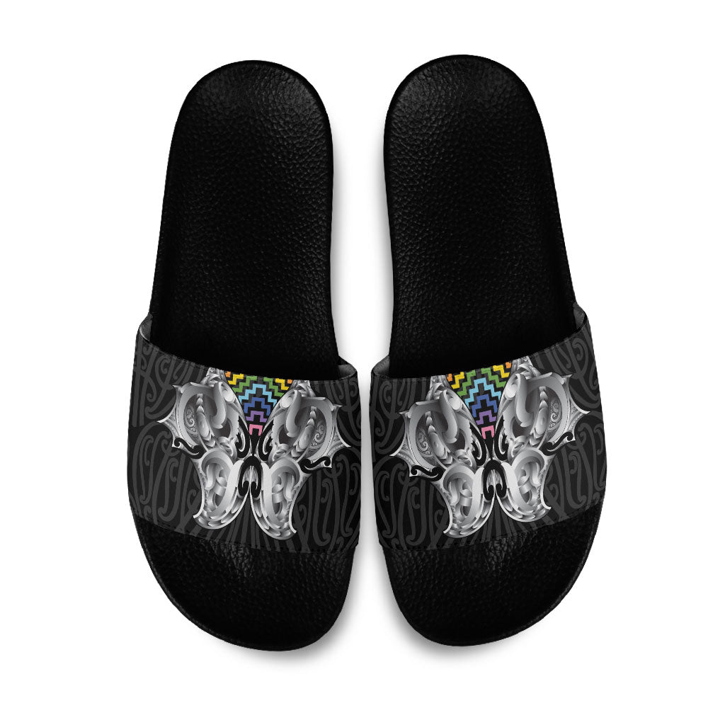 Aotearoa Kowhaiwhai Poutama Rainbow Motif Slide Sandals