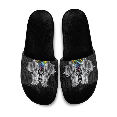 Aotearoa Kowhaiwhai Poutama Rainbow Motif Slide Sandals