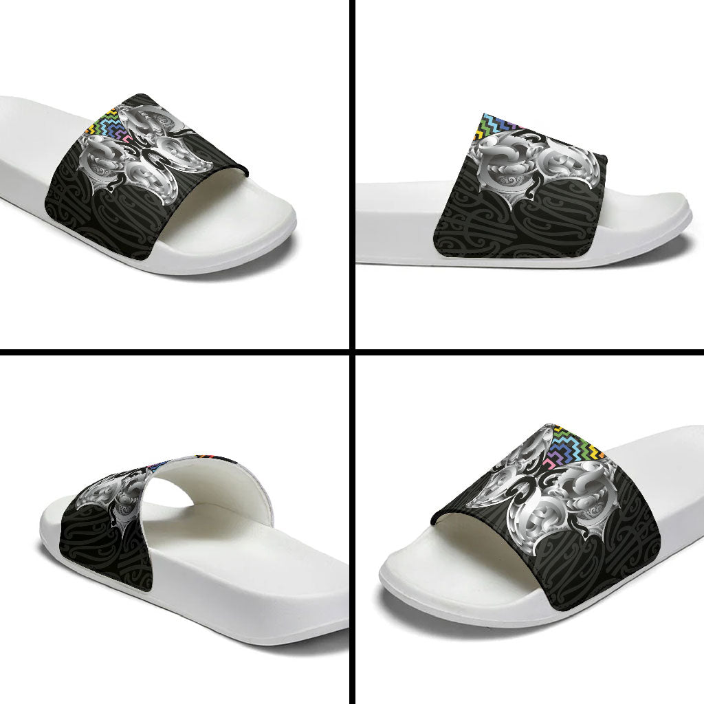 Aotearoa Kowhaiwhai Poutama Rainbow Motif Slide Sandals