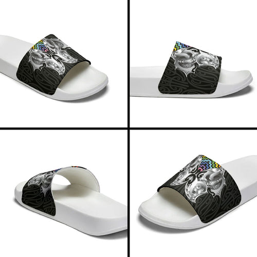 Aotearoa Kowhaiwhai Poutama Rainbow Motif Slide Sandals