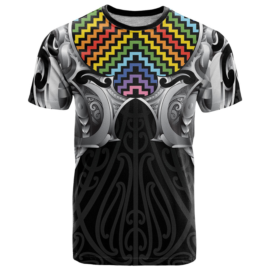 Aotearoa Kowhaiwhai Poutama Rainbow Motif T Shirt