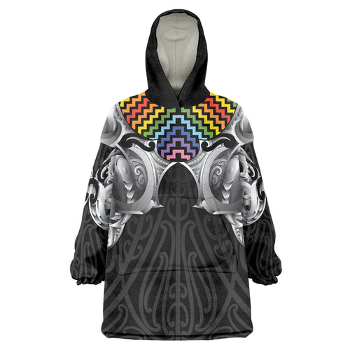 Aotearoa Kowhaiwhai Poutama Rainbow Motif Wearable Blanket Hoodie