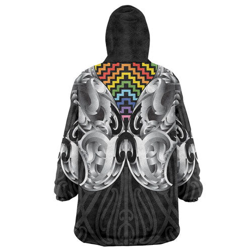 Aotearoa Kowhaiwhai Poutama Rainbow Motif Wearable Blanket Hoodie