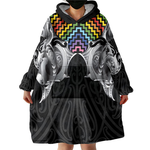 Aotearoa Kowhaiwhai Poutama Rainbow Motif Wearable Blanket Hoodie