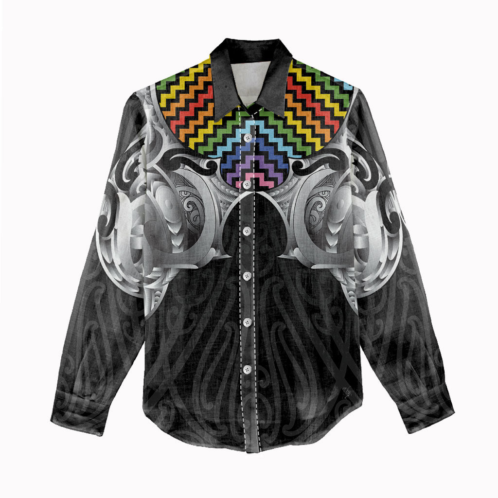 Aotearoa Kowhaiwhai Poutama Rainbow Motif Women Casual Shirt