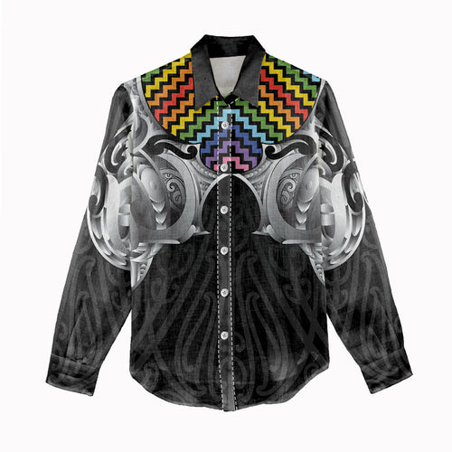 Aotearoa Kowhaiwhai Poutama Rainbow Motif Women Casual Shirt