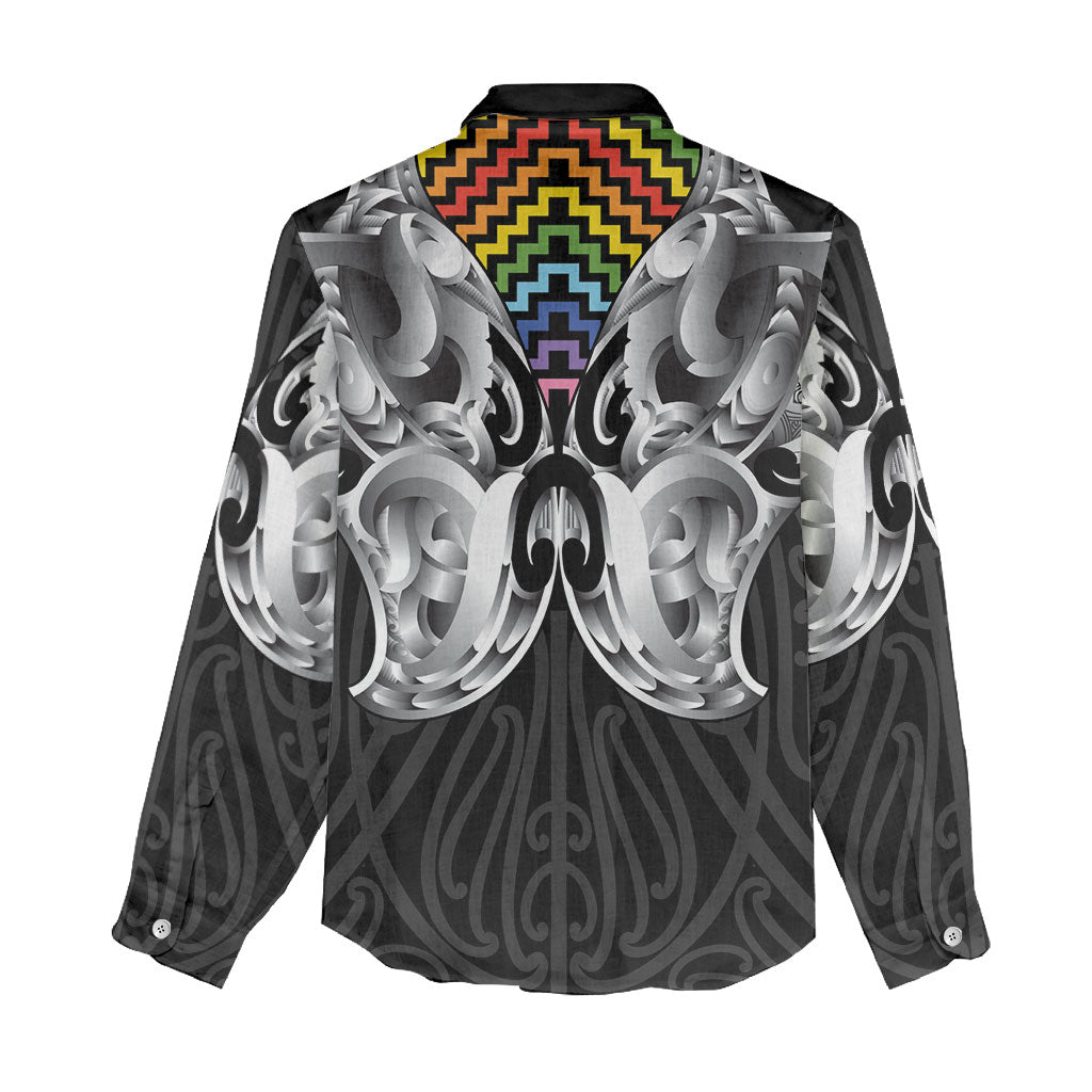 Aotearoa Kowhaiwhai Poutama Rainbow Motif Women Casual Shirt