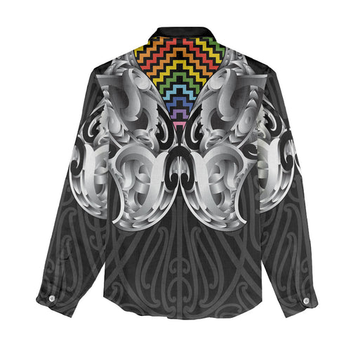 Aotearoa Kowhaiwhai Poutama Rainbow Motif Women Casual Shirt