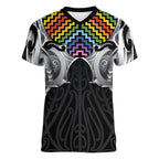 Aotearoa Kowhaiwhai Poutama Rainbow Motif Women V-Neck T-Shirt