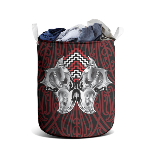 Aotearoa Kowhaiwhai Poutama Red Motif Laundry Basket