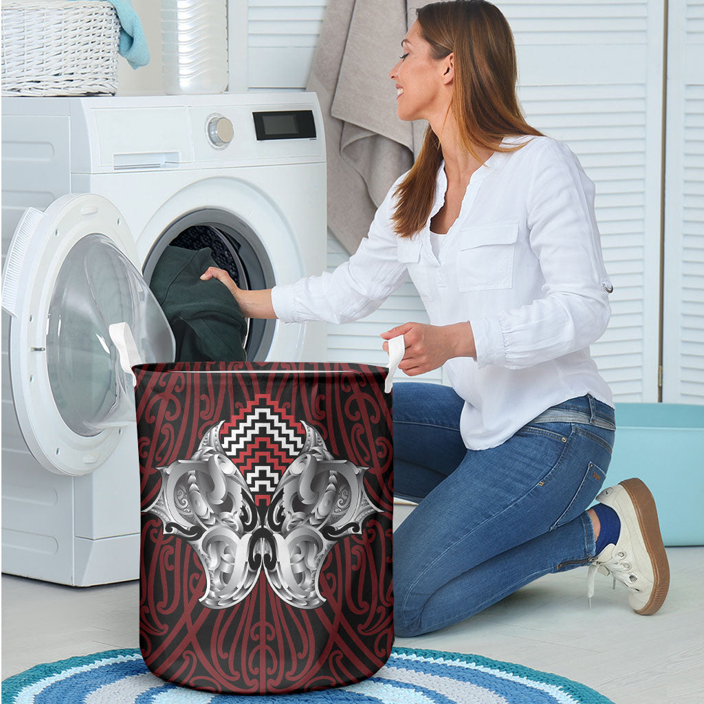 Aotearoa Kowhaiwhai Poutama Red Motif Laundry Basket