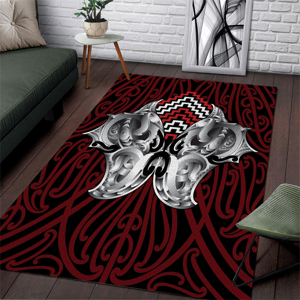 Aotearoa Kowhaiwhai Poutama Red Motif Area Rug