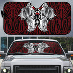 Aotearoa Kowhaiwhai Poutama Red Motif Auto Sun Shade