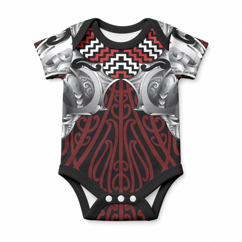 Aotearoa Kowhaiwhai Poutama Red Motif Baby Onesie