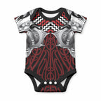 Aotearoa Kowhaiwhai Poutama Red Motif Baby Onesie