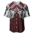 Aotearoa Kowhaiwhai Poutama Red Motif Baseball Jersey