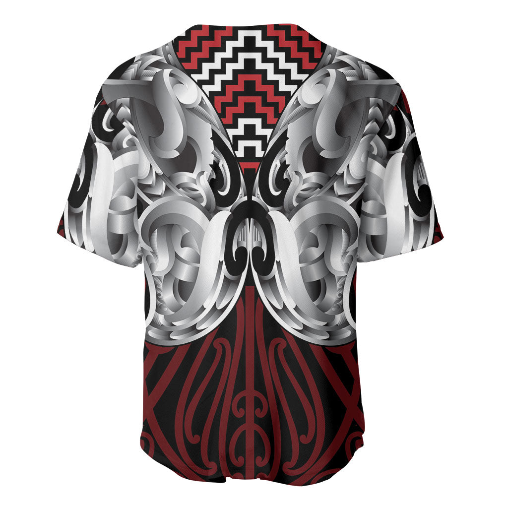 Aotearoa Kowhaiwhai Poutama Red Motif Baseball Jersey