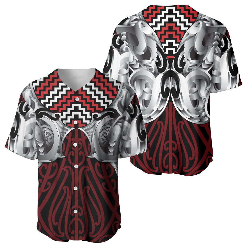 Aotearoa Kowhaiwhai Poutama Red Motif Baseball Jersey