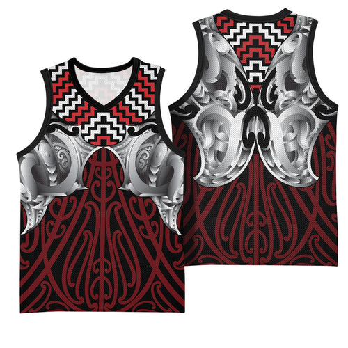 Aotearoa Kowhaiwhai Poutama Red Motif Basketball Jersey