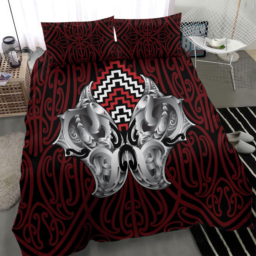 Aotearoa Kowhaiwhai Poutama Red Motif Bedding Set