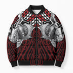 Aotearoa Kowhaiwhai Poutama Red Motif Bomber Puffer Jacket