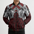 Aotearoa Kowhaiwhai Poutama Red Motif Bomber Puffer Jacket