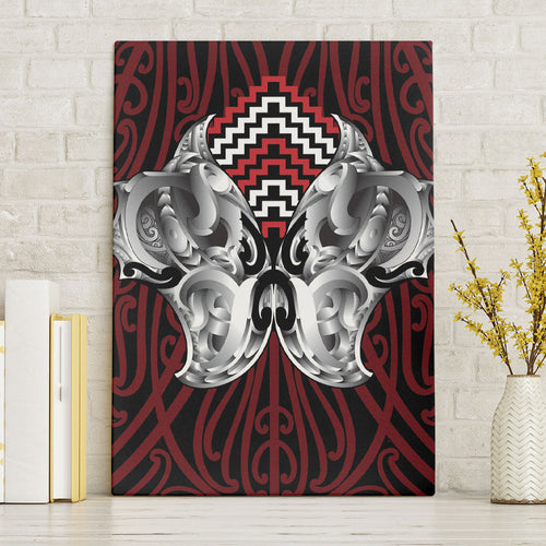 Aotearoa Kowhaiwhai Poutama Red Motif Canvas Wall Art