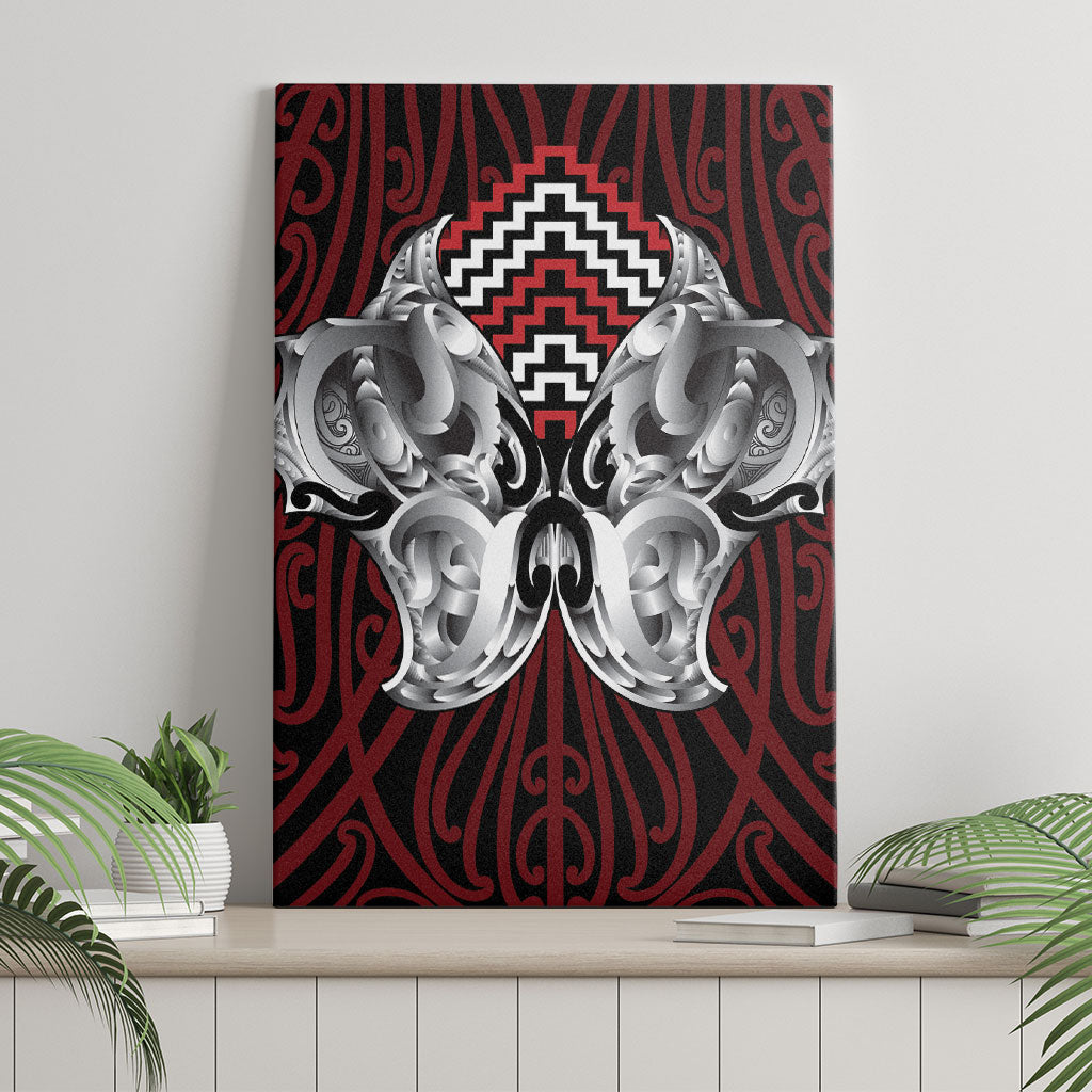 Aotearoa Kowhaiwhai Poutama Red Motif Canvas Wall Art