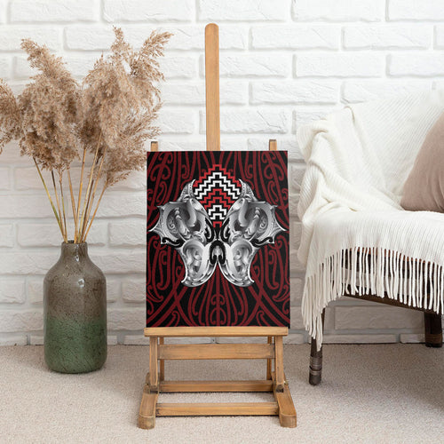 Aotearoa Kowhaiwhai Poutama Red Motif Canvas Wall Art