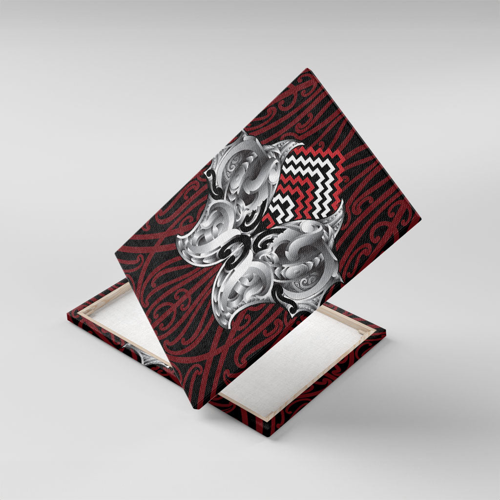 Aotearoa Kowhaiwhai Poutama Red Motif Canvas Wall Art
