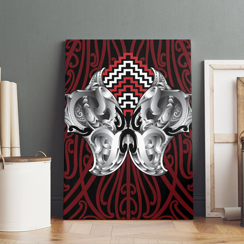 Aotearoa Kowhaiwhai Poutama Red Motif Canvas Wall Art