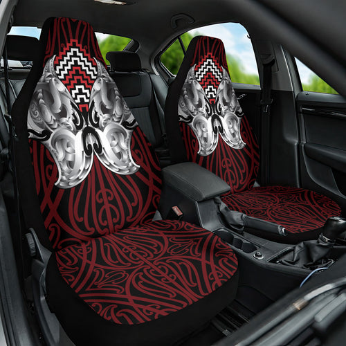 Aotearoa Kowhaiwhai Poutama Red Motif Car Seat Cover