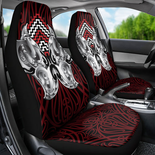 Aotearoa Kowhaiwhai Poutama Red Motif Car Seat Cover