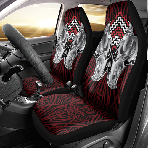 Aotearoa Kowhaiwhai Poutama Red Motif Car Seat Cover