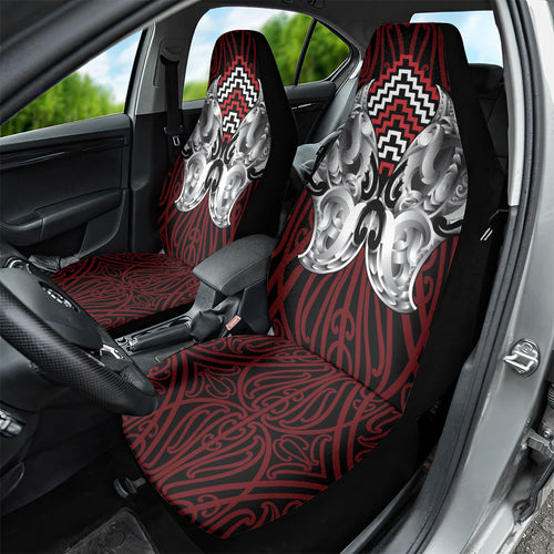 Aotearoa Kowhaiwhai Poutama Red Motif Car Seat Cover