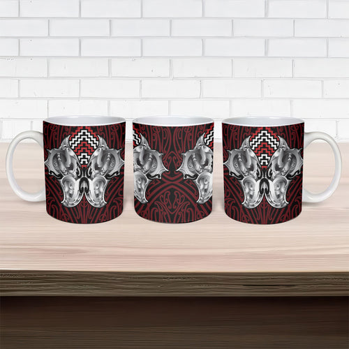 Aotearoa Kowhaiwhai Poutama Red Motif Ceramic Mug