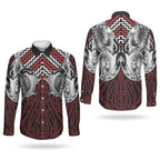 Aotearoa Kowhaiwhai Poutama Red Motif Couples Matching Long Sleeve Bodycon Dress and Long Sleeve Button Shirt