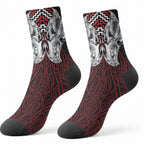 Aotearoa Kowhaiwhai Poutama Red Motif Crew Socks