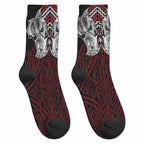 Aotearoa Kowhaiwhai Poutama Red Motif Crew Socks
