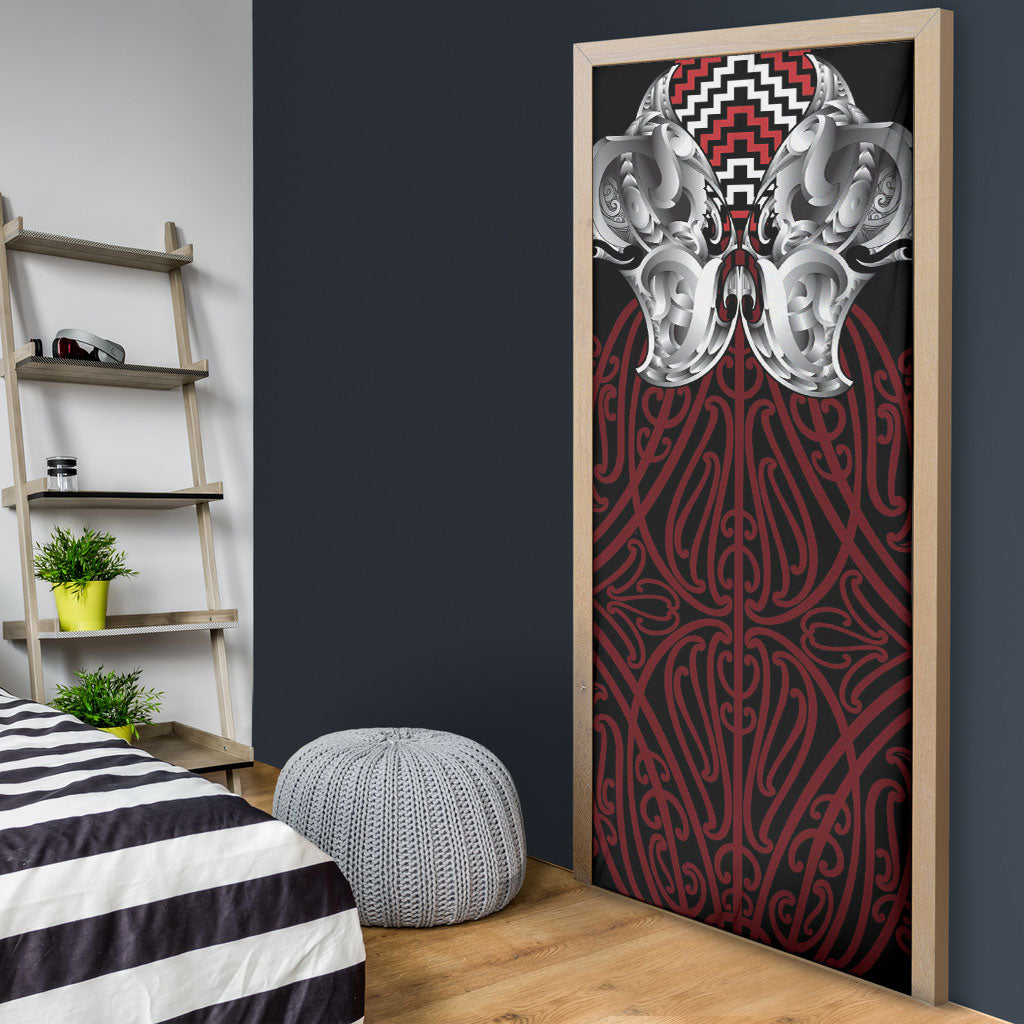 Aotearoa Kowhaiwhai Poutama Red Motif Door Cover