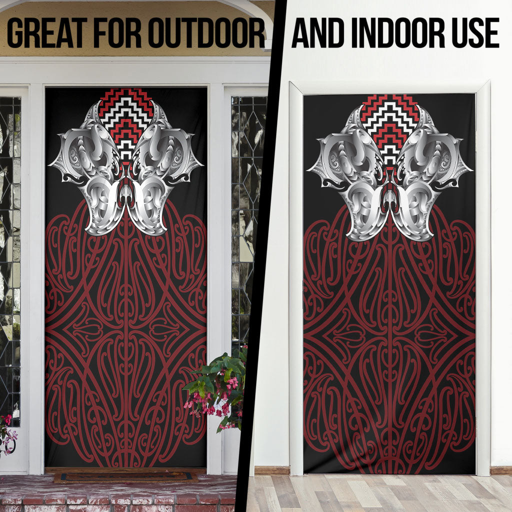 Aotearoa Kowhaiwhai Poutama Red Motif Door Cover