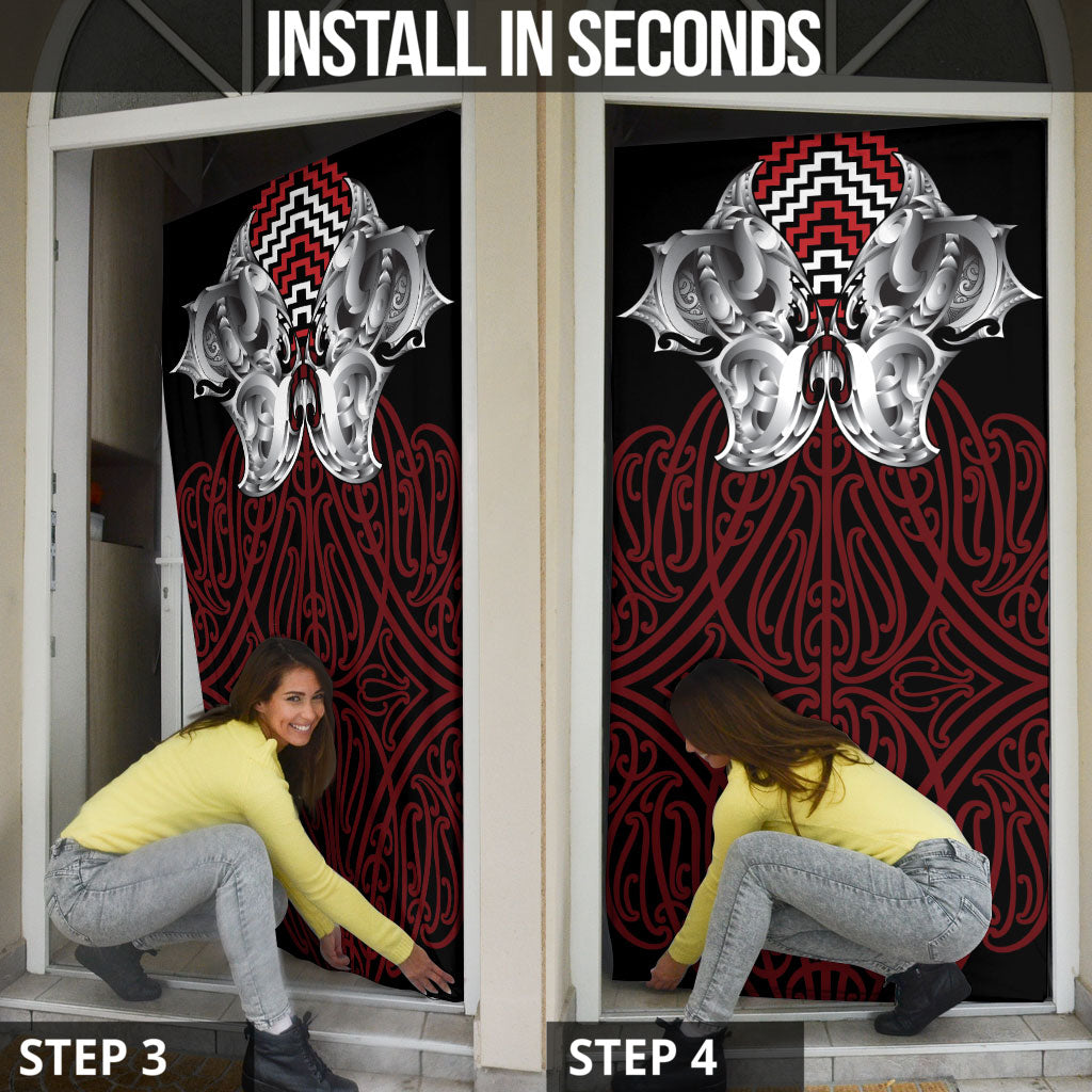 Aotearoa Kowhaiwhai Poutama Red Motif Door Cover