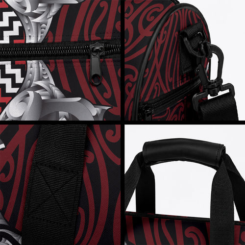 Aotearoa Kowhaiwhai Poutama Red Motif Duffle Bag