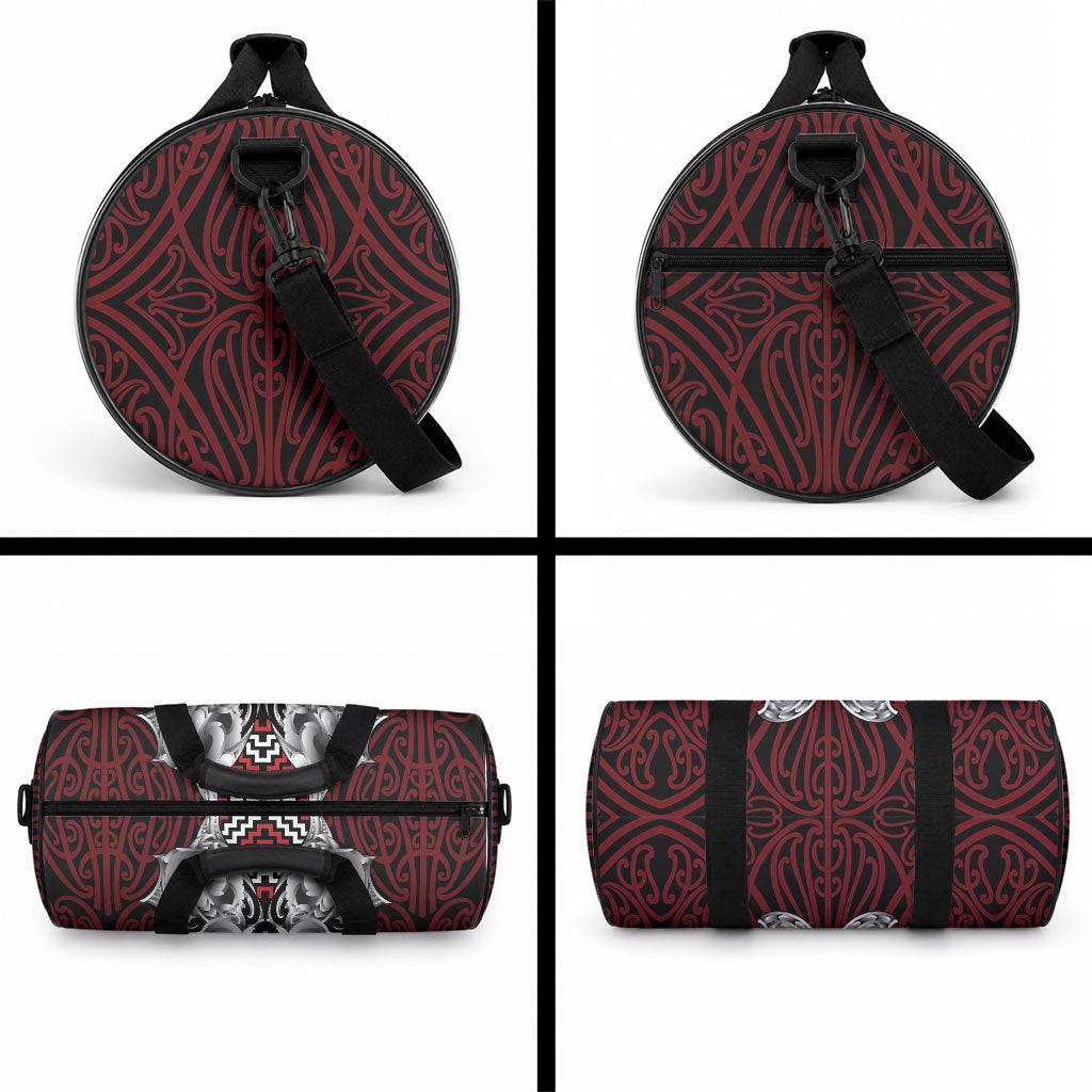 Aotearoa Kowhaiwhai Poutama Red Motif Duffle Bag