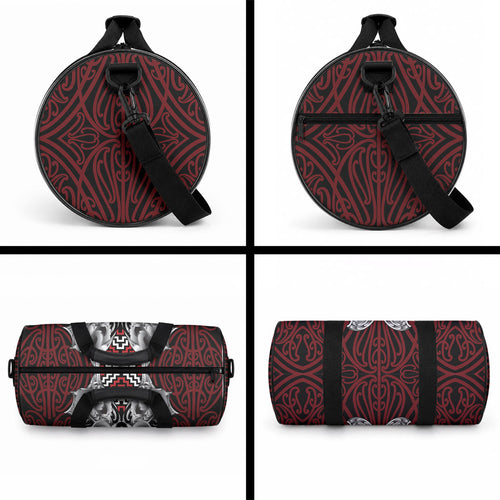 Aotearoa Kowhaiwhai Poutama Red Motif Duffle Bag