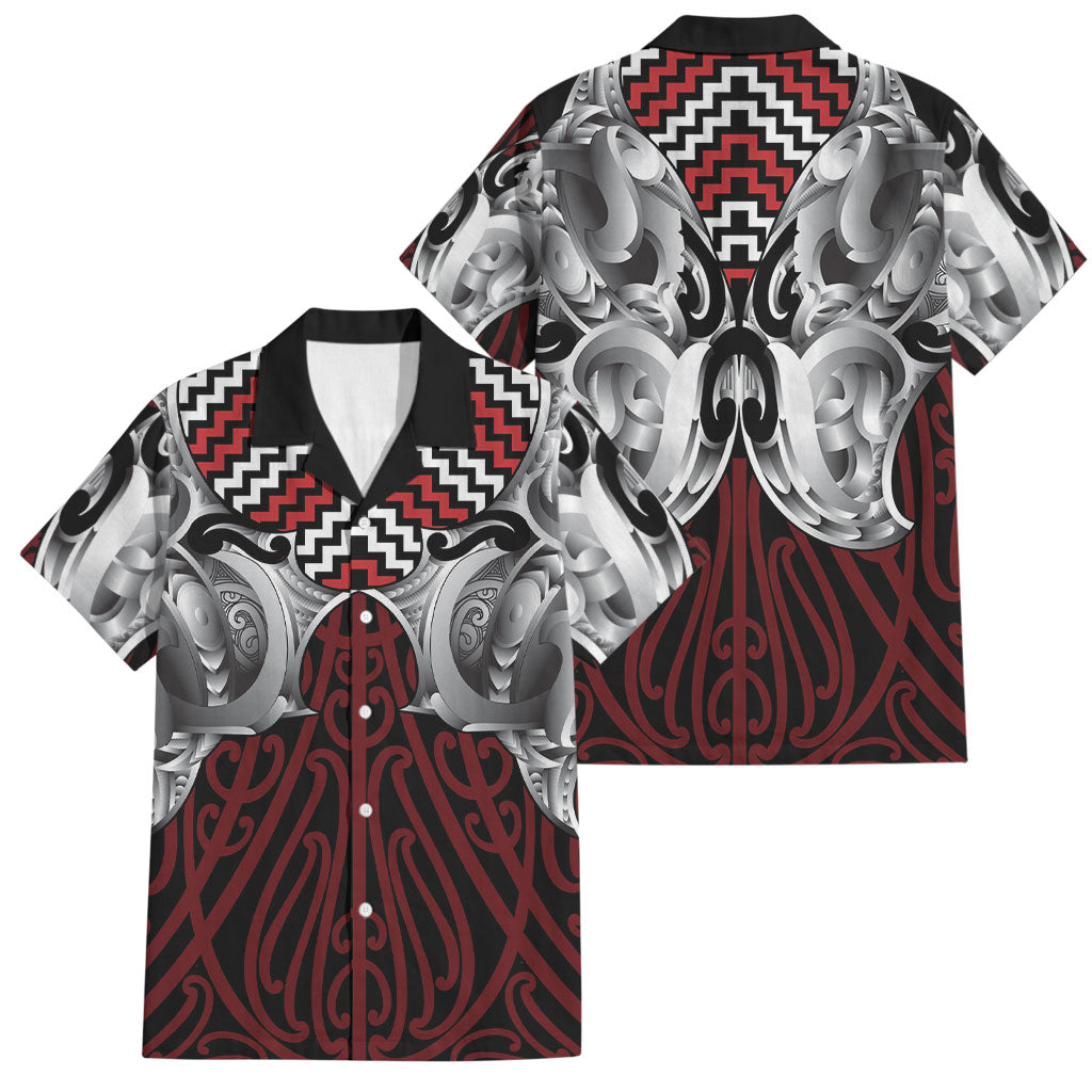 Aotearoa Kowhaiwhai Poutama Red Motif Family Matching Short Sleeve Bodycon Dress and Hawaiian Shirt