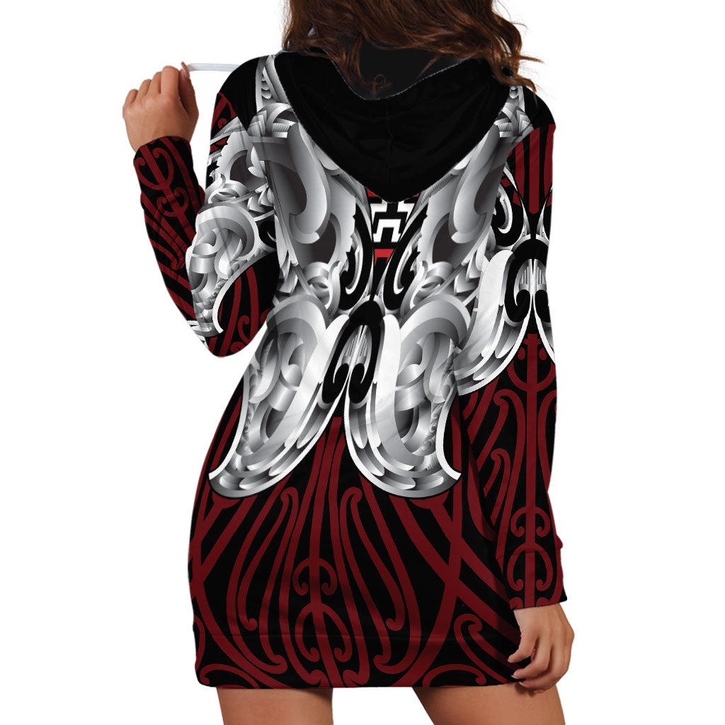 Aotearoa Kowhaiwhai Poutama Red Motif Hoodie Dress